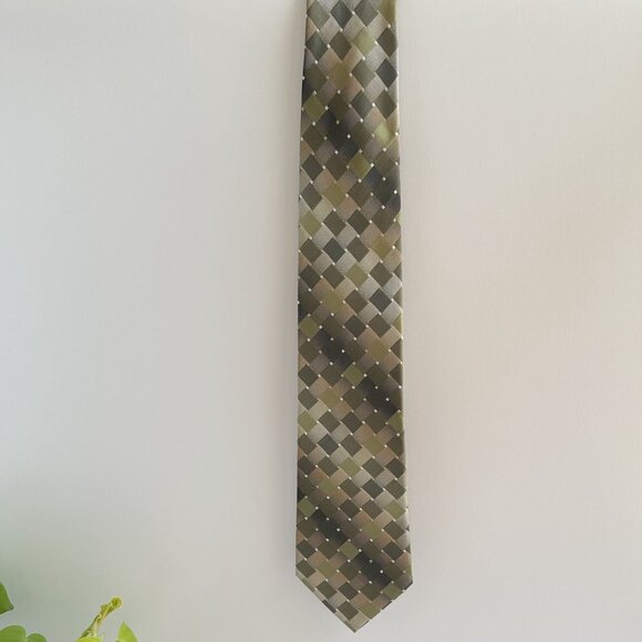 Geoffrey Beene Silk Tie 80s 90s Geometric Check 3.75" x 58" Vintage - Picture 3 of 9